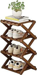 YYW Bamboo Shoe Rack for Entryway,Installation-Free and Foldable Vertical Shoe Storage Organizer,Free Standing Shoe Racks Shelf Closet Shoe Organizer for Living Room (Tawny-4 Layers)