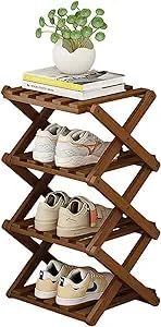 YYW Bamboo Shoe Rack for Entryway,Installation-Free and Foldable Vertical Shoe Storage Organizer,Free Standing Shoe Racks Shelf Closet Shoe Organizer for Living Room (Tawny-4 Layers)