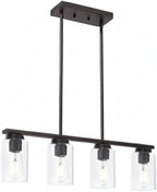 Farmhouse Dining Room Chandelier 4-Lights Kitchen Island Light, Clear Glass Pendant Lighting Fixtures in Oil Rubbed Bronze