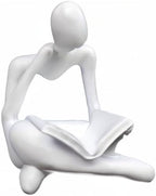 Thinker Statue Reading Women Figurine Abstract Art Sculpture Home Decor Modern White Decor Accents White Thinker Figurines for Living Room Shelves Bookshelf Office Shelf Desktop Decor