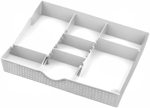 CAXXA 3 Slot Drawer Organizer with 4 Adjustable Dividers - Drawer Storage 7 Compartments Junk Drawer Organizer for Office Desk Supplies and Accessories, White