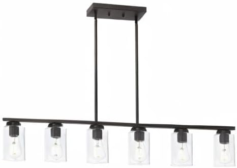 6-Light Kitchen Island Lighting Fixtures, Clear Glass Farmhouse Pendant Lights Hanging Chandelier in Oil Rubbed Bronze for Dining Room Table Cafe Bar