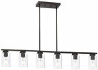 6-Light Kitchen Island Lighting Fixtures, Clear Glass Farmhouse Pendant Lights Hanging Chandelier in Oil Rubbed Bronze for Dining Room Table Cafe Bar