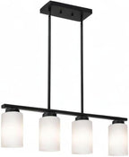 Farmhouse Dining Room Pendant Light Fixtures in Black Finish, 4-Lights Island Lighting with Opal White Glass Shades for Kitchen