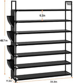 Large Capacity 7 Tier Shoe Rack, Black, 33.3in Wide x 11.2in Deep x 48.7in Tall, Holds 28-35 Pairs of Shoes, Ultra-Minimalist Style, Waterproof and Durable