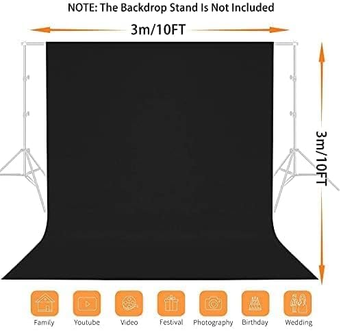 10 x 10 FT Black Backdrop Background, 100% Polyester Photography Backdrop Foldable Washable Black Screen for Photoshoot Portraits Party Video Studio Shooting