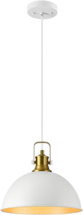 12 Inch White Farmhouse Pendant Lights for Kitchen Island Industrial Haning Lamp Adjustable Height Vintage Dome Hanging Light Fixtures for Barn, Dining Room