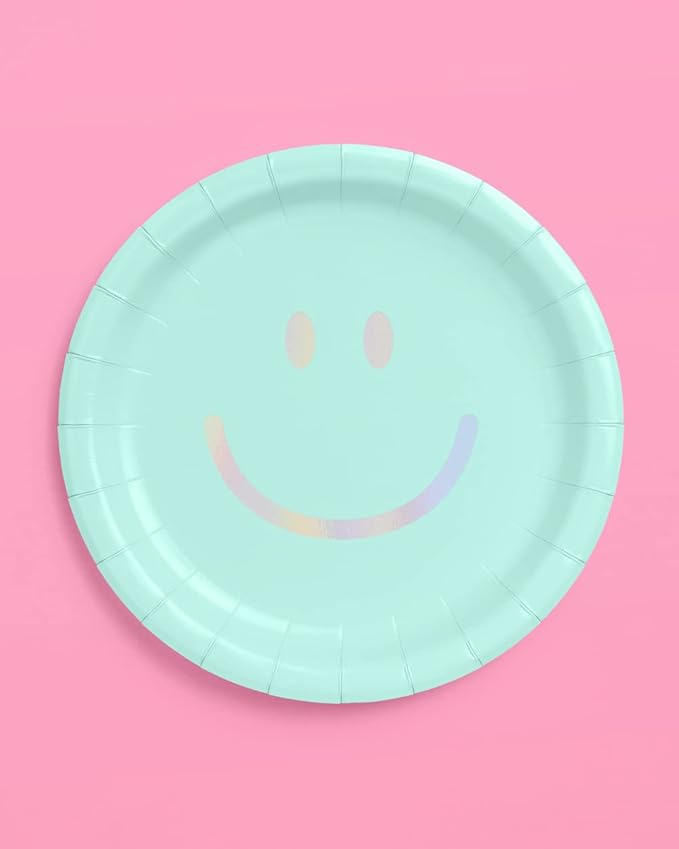 xo, Fetti Smiley Paper Plates - 24 pk, 9" | Happy Pastel Birthday Party Decorations, Cute Bachelorette Party, Cool Cake Plates