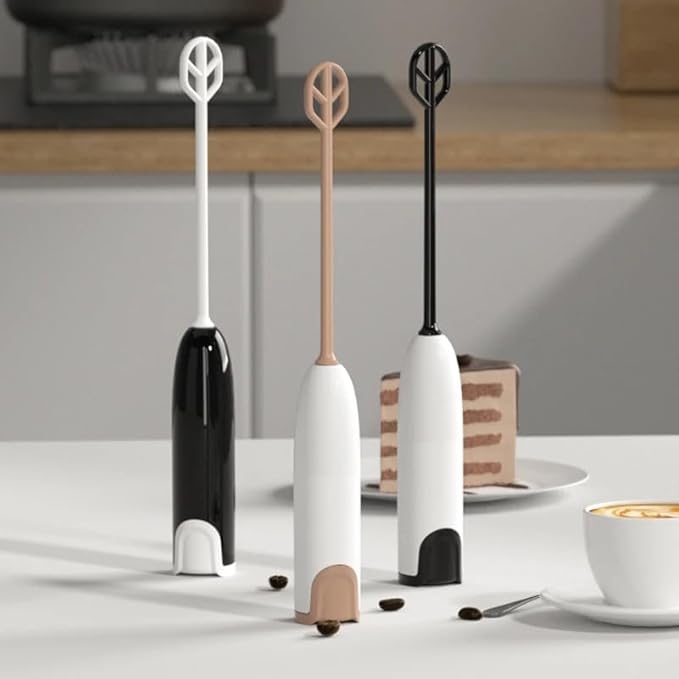 THC Handheld Milk Frother, Quick Electric Foam Maker for Coffee, Latte, Cappuccino, Matcha, Hot Chocolate, Portable Whisk Mixer Battery Operated (White & Black)