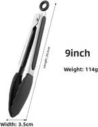Silicone Kitchen Tongs for Cooking - 9+12 Inch Heat-Resistant Stainless Steel Cooking Tongs with Non-Slip Handle, Non-Scratch Tips for Grilling, BBQ, Salad & Air Fryer - 2-Piece Black Set