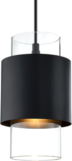 1 Light Hanging Indoor Kitchen Island Pendant Light 6" Drum Glass Shade Pendant Ceiling Light Fixtures Modern Farmhouse Dinning Over Sink (Black Finish, 1 Pack)