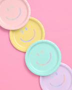 xo, Fetti Smiley Paper Plates - 24 pk, 9" | Happy Pastel Birthday Party Decorations, Cute Bachelorette Party, Cool Cake Plates