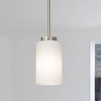 1-Light Farmhouse Chandelier Pendant Light Fixtures with Opal White Shades, Hanging Ceiling Pendant Lighting Brushed Nickel for Kitchen Dining Room Study