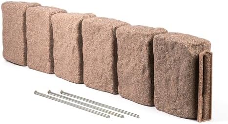 Beuta Landscape Edging | Garden Edging Border | Faux Stone Block XL for Lawn Edging, Flower Beds & Yard Edging – 1 Pack | Each Section Has 6 Blocks 48" L x 4" W x 9.5" H | 3 Spikes | Cobblestone
