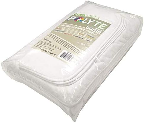 POLYTE Oversize, 60 x 30 in., Quick Dry Lint Free Microfiber Bath Towel Set, 6 Piece (White)