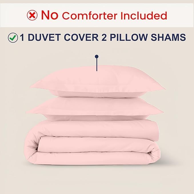 Kotton Culture 3 Pc King Size Duvet Cover Set- 100% Egyptian Cotton Sateen 600 Thread Count Ultra Soft Premium Durable Comforter Cover Zipper Closure & Corner Ties (Pink Blush, King 102"x94")