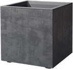 Deroma Millennium 10” Cube Planter | Light & Durable Plastic | Indoor or Outdoor Square Pot for Patio/Porch | Includes Water Reserve & Drain Plug | Trendy Planter for Plants, Flowers, Garden | Black