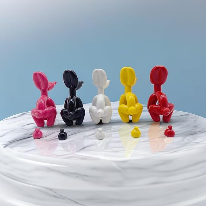 Balloon Dog Mini Poop Dog Decoration Desktop in Living Room Art Animal Small Statue, Bookshelf Decor (Black and White)