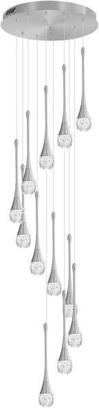 H120'' Long Crystal Raindrop Chandelier 12 Lights Foyer Pendant Lighting Entrwey High Ceiling Chandeliers LED Dimmable Lighting…