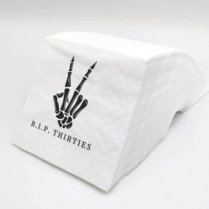 SharkBliss RIP Thirties Cocktail Napkins, 100 Pack RIP Thirties Death to My 30s Dirty 40 Birthday Paper Cocktail Beverage Napkins in Bulk for 40th Birthday | 2-Ply, 5x5" (RIP Thirties Napkins)