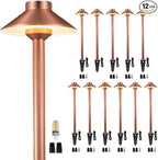 Waterproof Low Voltage Walkway Lights, Brass Copper Outdoor Pathway Light, IP65 LED Bronze Hat Top Sideway Lamp for Driveway Backyard Patio with 3W 270LM 4000K G4 Bulb 12 Pack