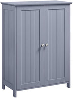 Yaheetech Bathroom Floor Cabinet, Modern Storage Freestanding Organizer Cabinet with Adjustable Shelves & Double Doors, 3-Tier Home Living Room Furniture, Gray