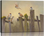 Bird Canvas Wall Art Birds Flying on The Wooden Fence Painting Decor Farmhouse Birds Art Print Pictures for Living Room Kitchen Home Office Decorations 24x32 inch