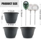 11 Inch Plant Pots with 2 x LED Grow Lights for Indoor Plants and 1 x Soil Moisture Meter - Complete Indoor Plant Care Set, 2 Pack Flower Pots with Drainage Holes and Plug, Gray