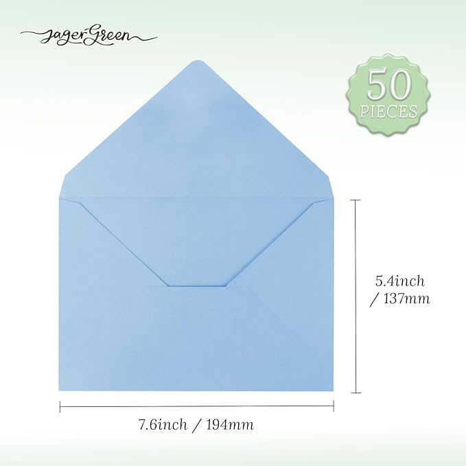 50 Pack 5x7 Envelopes Letter Size, Blue A7 Envelopes Self Seal for Wedding Invitation, Envelope 5.4x7.6 for Greeting Cards, Photos, Baby Shower, Graduation, Thank You Cards, Announcements