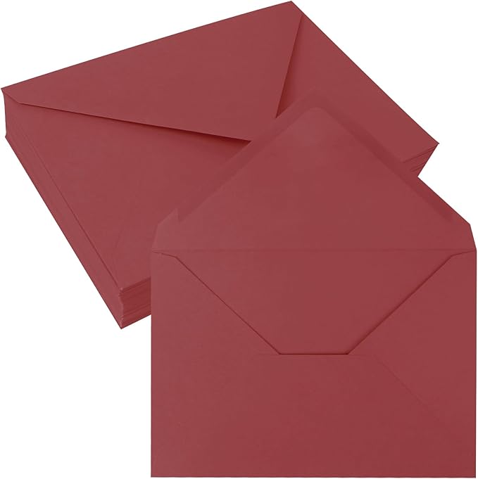 50 Pack 5x7 Envelopes Letter Size, Red A7 Envelopes Self Seal for Wedding Invitation, Envelope 5.4x7.6 for Greeting Cards, Photos, Baby Shower, Graduation, Thank You Cards, Announcements