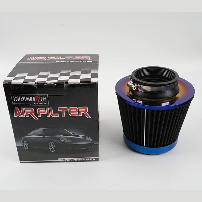 Cold Air Intake Filter, High Performance, Washable Filter, Clamp-On Replacement Air Filter, Flange Diameter 3inch/76mm Black