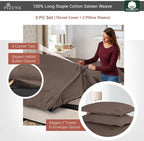 Pizuna Pure 100% Cotton Queen Duvet Cover Set, Luxurious 400 Thread Count Long Staple Cotton Sateen Weave with Button Closure (Combed Dark Brown Cotton Duvet Cover Queen)