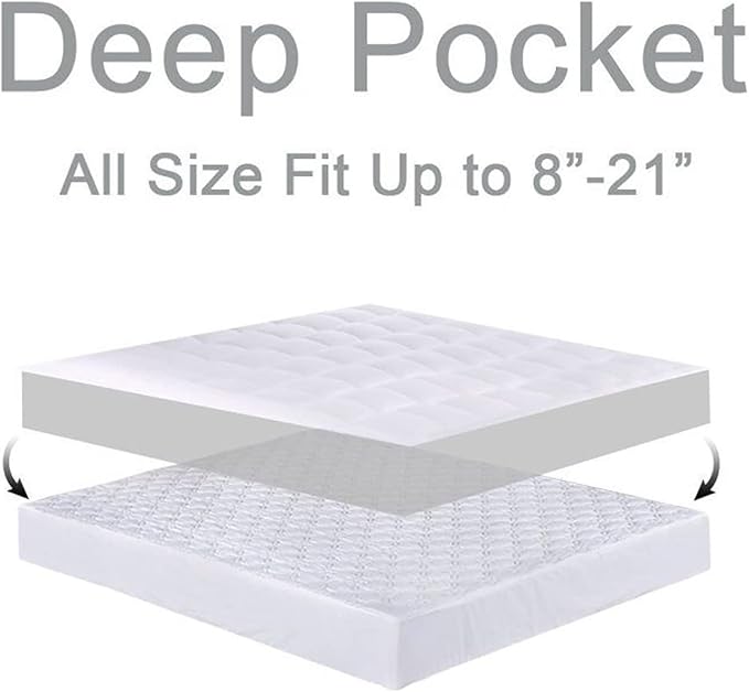 Mattress Topper Twin for Back Pain, Extra Thick Mattress Pad Cover, Plush Pillow Top, Deep Elastic Pocket, Grey