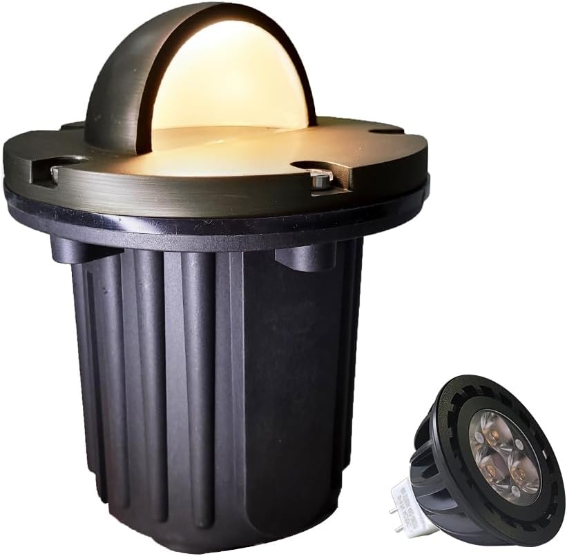 MALORY Brass Top Cover Landscape Well Lights,（6‘’H 12V Low Voltage Outdoor In Ground Lights,Landscape Lighting for Pathway, Driveway and Garden (Beacon Top, 1-Pack with Bulb)