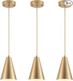 Gold Pendant Lights Kitchen Island,Dining Room Light Fixtures Over Table 3 Pack with Brushed Brass Cone Metal Shade, Modern Farmhouse Mini Chandeliers,Adjustable Cord Hanging Lighting for Bar,Sink