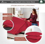 Pizuna Pure 100% Cotton Queen Duvet Cover Set, Luxurious 400 Thread Count Long Staple Cotton Sateen Weave with Button Closure (Combed Red Burgundy Cotton Duvet Cover Queen)