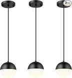 LMS Mid Century Pendant Lights, Matte Black Kitchen Island Light Fixtures with White Globe Glass Shade, Adjustable Hanging Cord, 3 Pack for Home Office Dining Room Bathroom, LMS-186PL-BKWS3PK