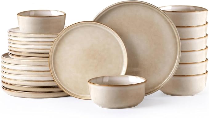 AmorArc Ceramic Dinnerware Sets,Round Reactive Glaze Stoneware Plates and Bowls Sets,Highly Scratch Resistant | Microwave & Dishwasher Safe,Service for 8 Dishes Set (24pc)