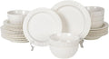 MDZF SWEET HOME 24-Piece White Ceramic Dinnerware Set - Rhine Series, Service for 6, Includes Bowls, Flat & Deep Plates, Microwave & Dishwasher Safe