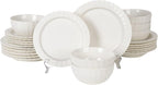 MDZF SWEET HOME 24-Piece White Ceramic Dinnerware Set - Rhine Series, Service for 6, Includes Bowls, Flat & Deep Plates, Microwave & Dishwasher Safe