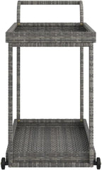 Outdoor Rolling Wicker Bar Cart with Storage Shelves, Portable Bar Cart with Wheels, Patio Kitchen Island Cart for Pool Deck Backyard, Gray 39.4"x17.7"x32.7" Poly Rattan -464
