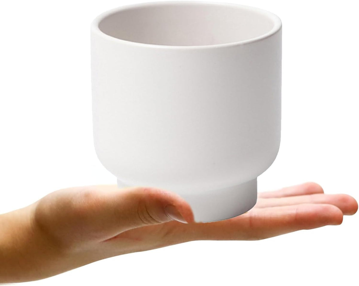 LB White Ceramic Planters for Indoor Plants, Succulent Plant Pots Ceramic Flower Pots, Modern Plant Pot for Living Room Office Home Decor, Round Flower Pot of 4.3 Inch(Plant Not Included)