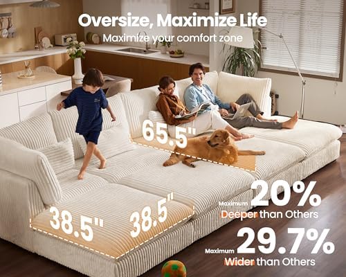 154" Oversize Corduroy Modular Sectional Sofa Couches for Living Room,White