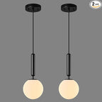Modern Hanging Light Fixture Pendant Lighting for Kitchen Island Mid Century Black Pendant Lights with Globe Milky White Glass Pendant Light for Bedroom Bathroom Entryway (2 Pack)