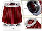 Rtunes Racing Universal Clamp-On Air Filter, Standard Cone, Dry Washable Design, Multiple Inlet Sizes (Red, 3.5" Inch)