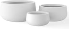 Kante 19.6",15.7",11.8" Dia Round Concrete Planters Set of 3, Outdoor Indoor Garden Plant Pots with Drainage Hole and Rubber Plug, Modern Curvaceous Design, Pure White