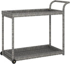 Outdoor Rolling Wicker Bar Cart with Storage Shelves, Portable Bar Cart with Wheels, Patio Kitchen Island Cart for Pool Deck Backyard, Gray 39.4"x17.7"x32.7" Poly Rattan -464