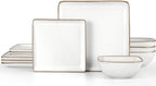 Herogo 12 Pieces Square Stoneware Dinnerware Dishes Set for 4, Handmade Dining Plates and Bowls Sets, Double Reactive Glaze, Microwave & Dishwasher Safe, Scratch Resistant, Ivory White