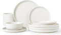 Famiware Milkyway Plates and Bowls Sets, 12 Pieces Dinnerware Sets, Reactive Glaze Dish Set, Stoneware Dishes Set for 4, Matte White