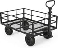  Heavy Duty Steel Garden Cart, 1200 LBS Load Capacity Garden Wagon with 10 inch Tire and 180° Rotating Handle Attach to ATV or Tractor Blac